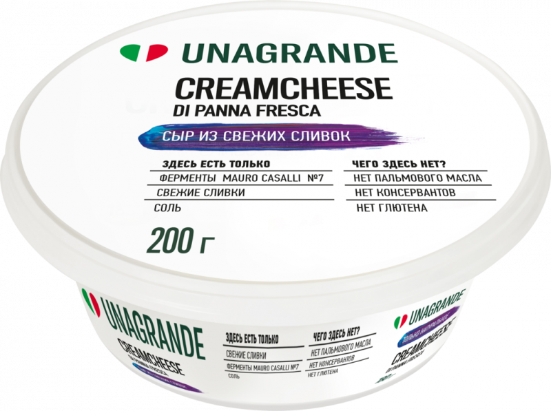 Сыр мягкий UNAGRANDE Creamcheese Сливочный 70%, без змж, 200г Сыр мягкий UNAGRANDE Creamcheese Сливочный 70%, без змж, 200г