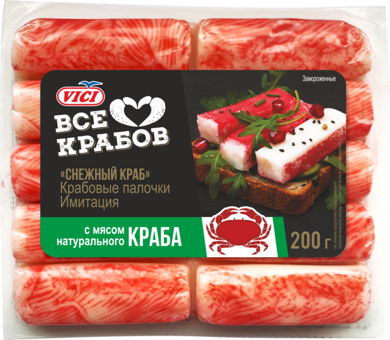 Крабовые палочки замороженные VICI с натуральным мясом краба, 200г