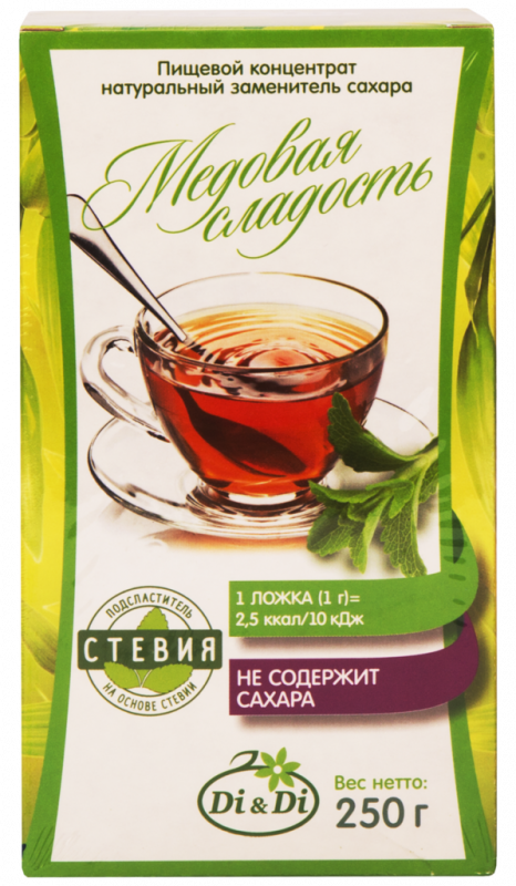 Заменитель сахара МЕДОВАЯ СЛАДОСТЬ на стевии, 250г Заменитель сахара МЕДОВАЯ СЛАДОСТЬ на стевии, 250г