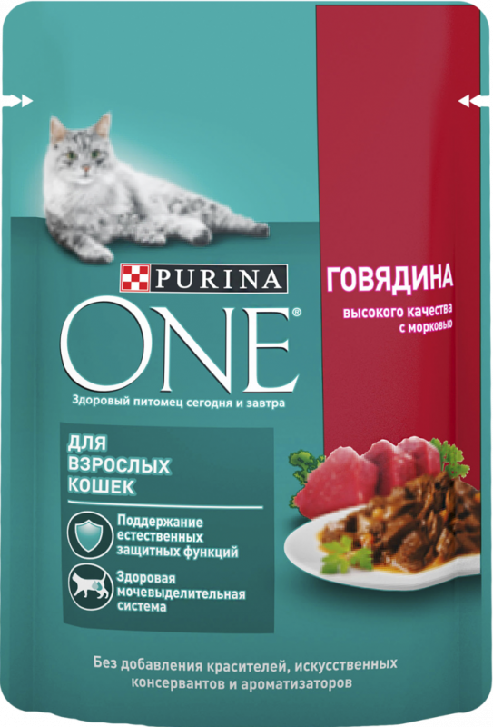 Корм консервированный для взрослых кошек PURINA ONE с говядиной и морковью, 75г Корм консервированный для взрослых кошек PURINA ONE с говядиной и морковью, 75г