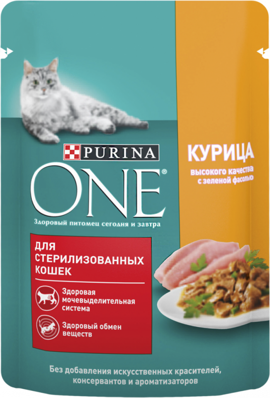 Корм консервированный для взрослых кошек PURINA ONE с курицей и зеленой фасолью, для стерилизованных, 75г Корм консервированный для взрослых кошек PURINA ONE с курицей и зеленой фасолью, для стерилизованных, 75г