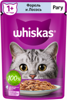 Корм консервированный для взрослых кошек WHISKAS рагу с форелью и лососем, 75г