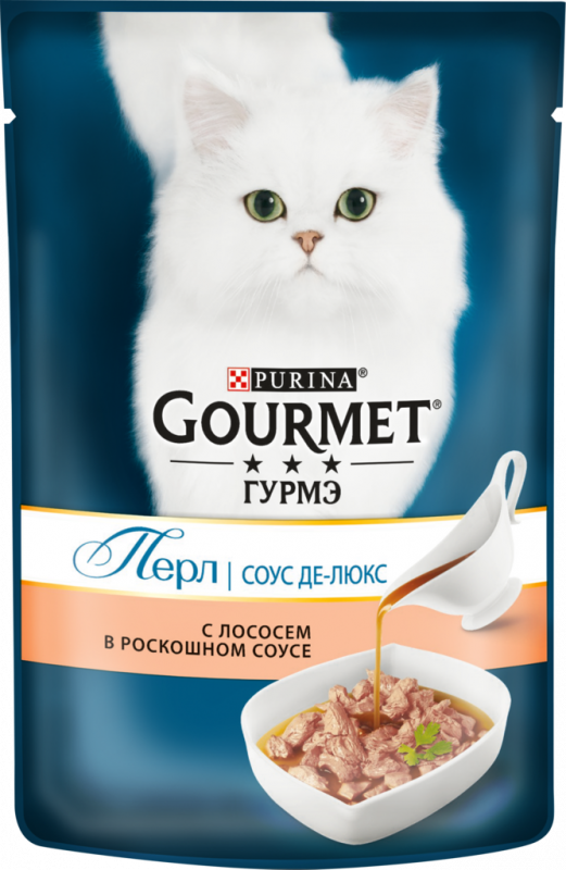 Корм консервированный для взрослых кошек GOURMET Перл Соус Де-люкс с лососем в роскошном соусе, 85г Корм консервированный для взрослых кошек GOURMET Перл Соус Де-люкс с лососем в роскошном соусе, 85г