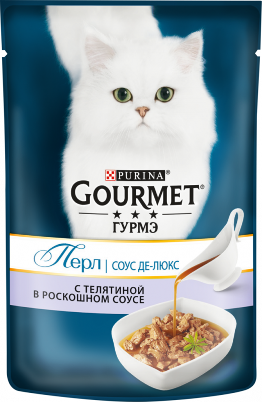 Корм консервированный для взрослых кошек GOURMET Перл Соус Де-люкс с телятиной в роскошном соусе, 85г