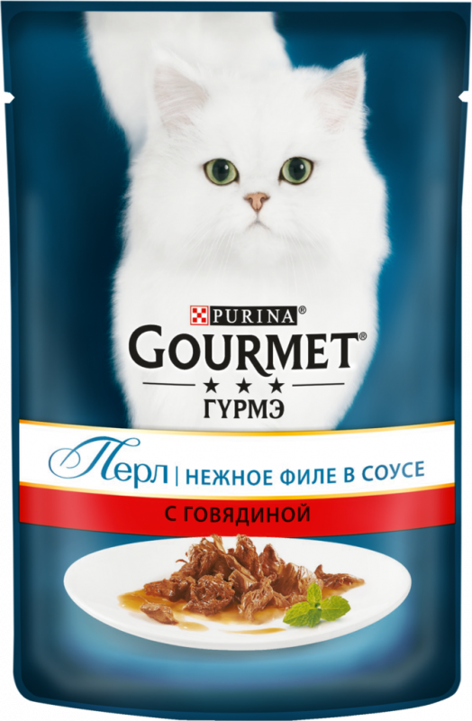 Корм консервированный для взрослых кошек GOURMET Перл Нежное филе с говядиной в соусе, 85г Корм консервированный для взрослых кошек GOURMET Перл Нежное филе с говядиной в соусе, 85г