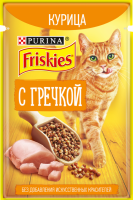 Корм консервированный для взрослых кошек FRISKIES с курицей и гречкой в подливе, 75г