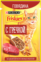 Корм консервированный для взрослых кошек FRISKIES с говядиной и гречкой в подливе, 75г