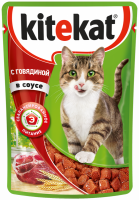 Корм консервированный для кошек KITEKAT с сочными кусочками говядины в соусе, 85г