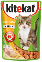 Корм консервированный для кошек KITEKAT c сочными кусочками курицы в соусе, 85г
