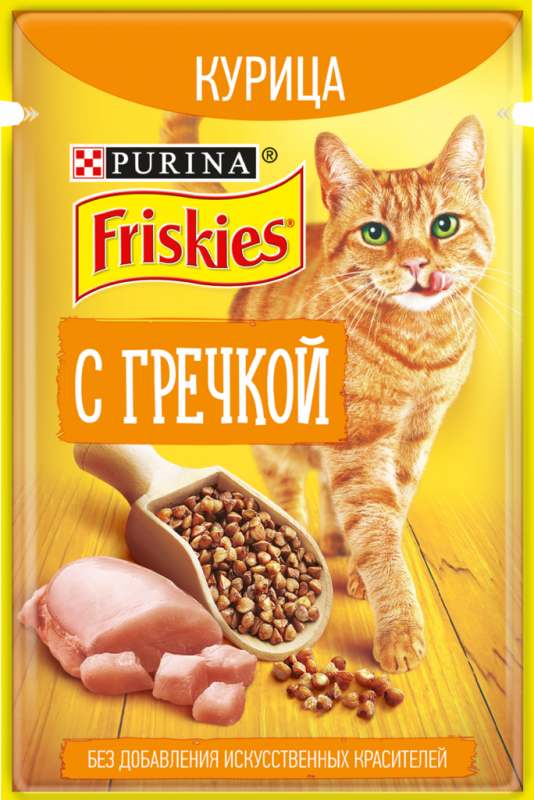 Корм консервированный для взрослых кошек FRISKIES с курицей и гречкой в подливе, 75г