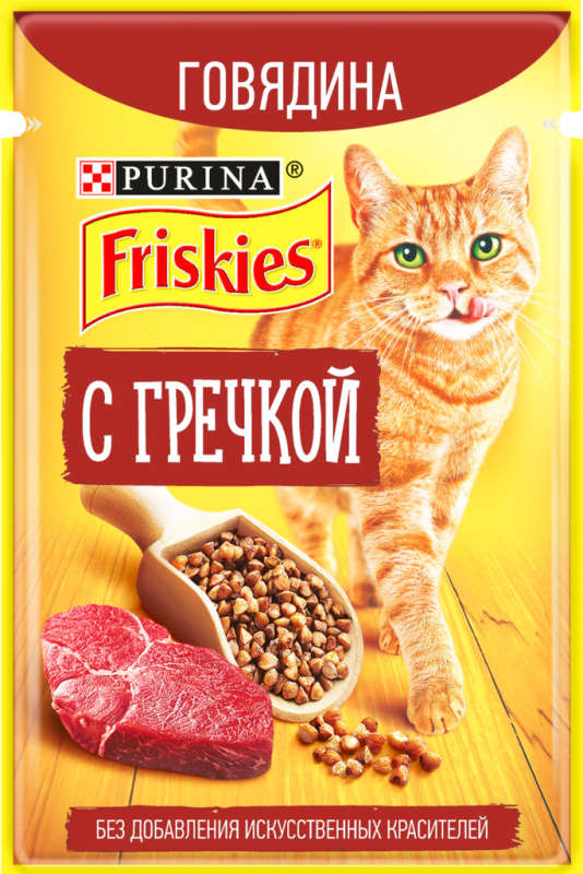 Корм консервированный для взрослых кошек FRISKIES с говядиной и гречкой в подливе, 75г