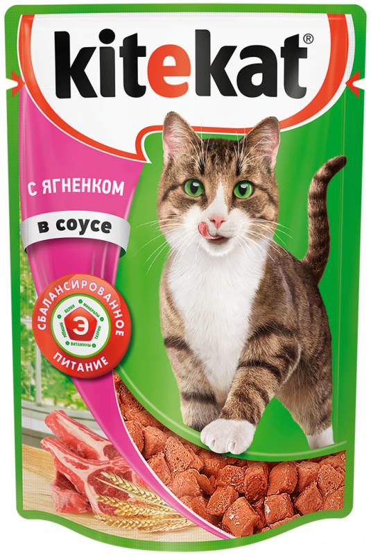 Корм консервированный для кошек KITEKAT с сочными кусочками ягненка в соусе, 85г