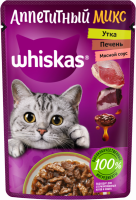 Корм консервированный для взрослых кошек WHISKAS Аппетитный микс рагу с уткой и печенью, 75г