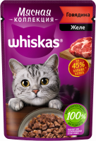 Корм консервированный для взрослых кошек WHISKAS Мясная коллекция желе с говядиной, 75г