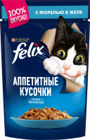 Корм консервированный для взрослых кошек FELIX Аппетитные кусочки с форелью в желе, 85г