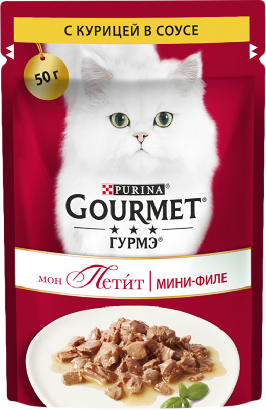 Корм консервированный для взрослых кошек GOURMET Мон Петит с курицей в соусе, 50г Корм консервированный для взрослых кошек GOURMET Мон Петит с курицей в соусе, 50г