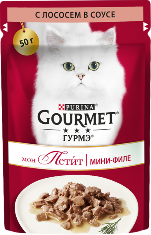 Корм консервированный для взрослых кошек GOURMET Мон Петит с лососем в соусе, 50г