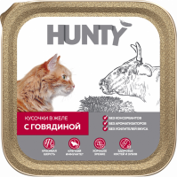 Корм консервированный для взрослых кошек HUNTY с говядиной, кусочки в желе, 100г