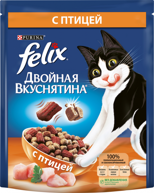 Корм сухой для взрослых кошек FELIX Двойная Вкуснятина с птицей, 300г