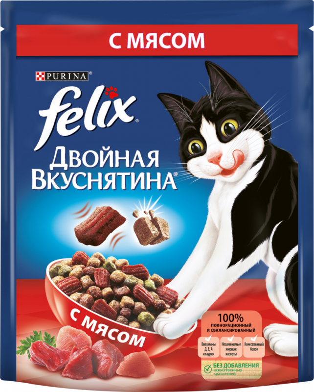 Корм сухой для взрослых кошек FELIX Двойная Вкуснятина с мясом, 300г