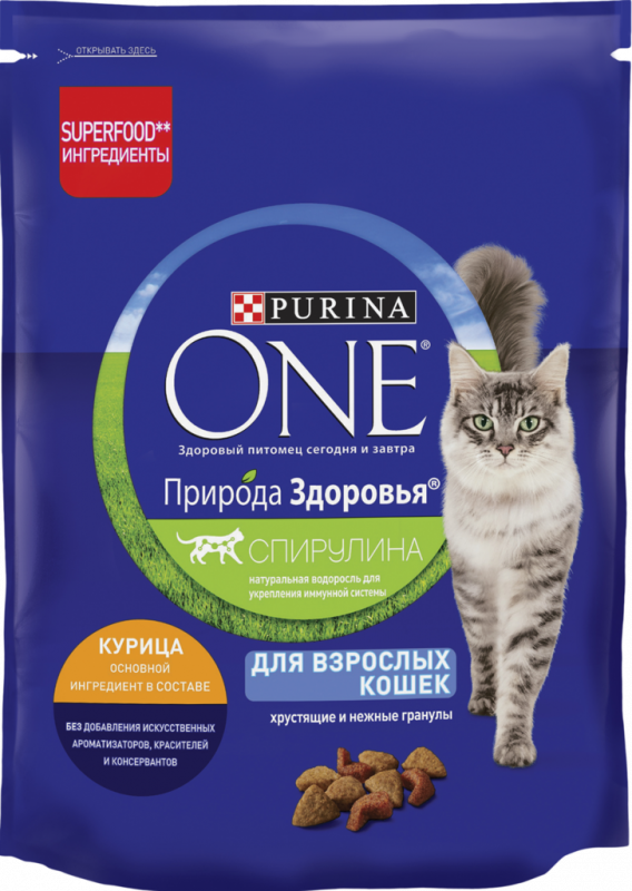 Корм сухой для взрослых кошек PURINA ONE Природа Здоровья с высоким содержанием курицы, 180г