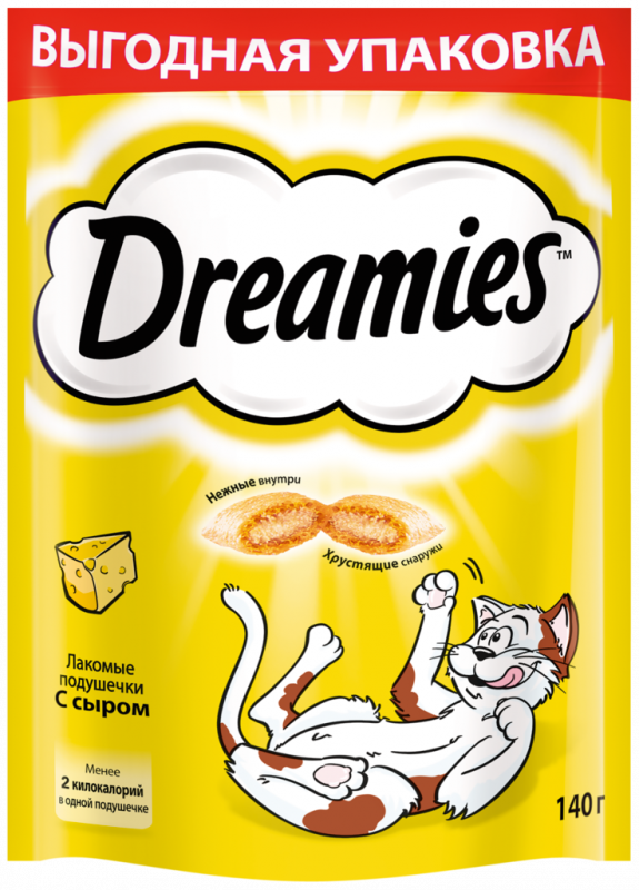 Лакомство для кошек DREAMIES Подушечки с сыром, 140г