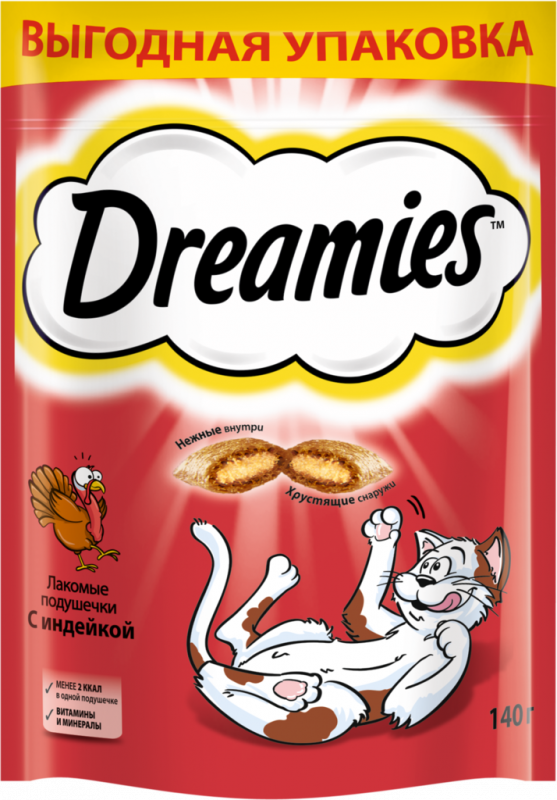 Лакомство для кошек DREAMIES с индейкой, 140г