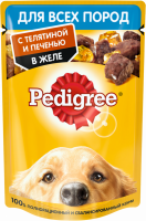 Корм консервированный для взрослых собак PEDIGREE желе с телятиной и печенью, для всех пород, 85г