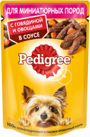 Корм консервированный для взрослых собак PEDIGREE с говядиной и овощами в соусе, для миниатюрных пород, 85г