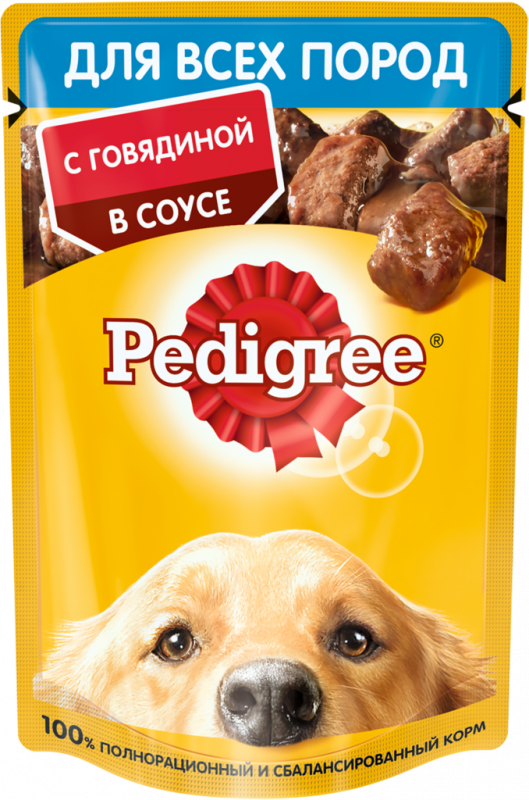 Корм консервированный для взрослых собак PEDIGREE с говядиной в соусе, для всех пород, 85г