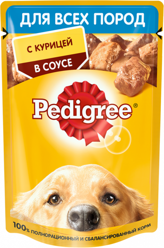 Корм консервированный для взрослых собак PEDIGREE с курицей в соусе, для всех пород, 85г