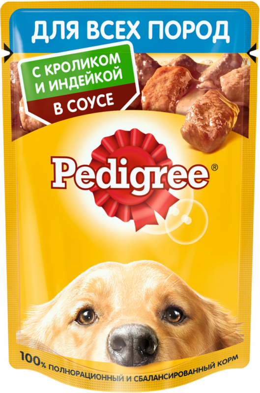 Корм консервированный для взрослых собак PEDIGREE с кроликом и индейкой в соусе, для всех пород, 85г