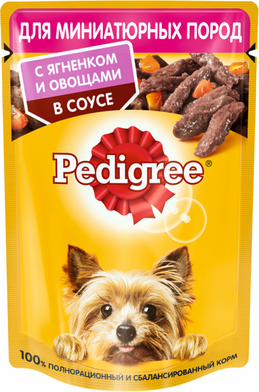 Корм консервированный для взрослых собак PEDIGREE с ягненком и овощами в соусе, для миниатюрных пород, 85г