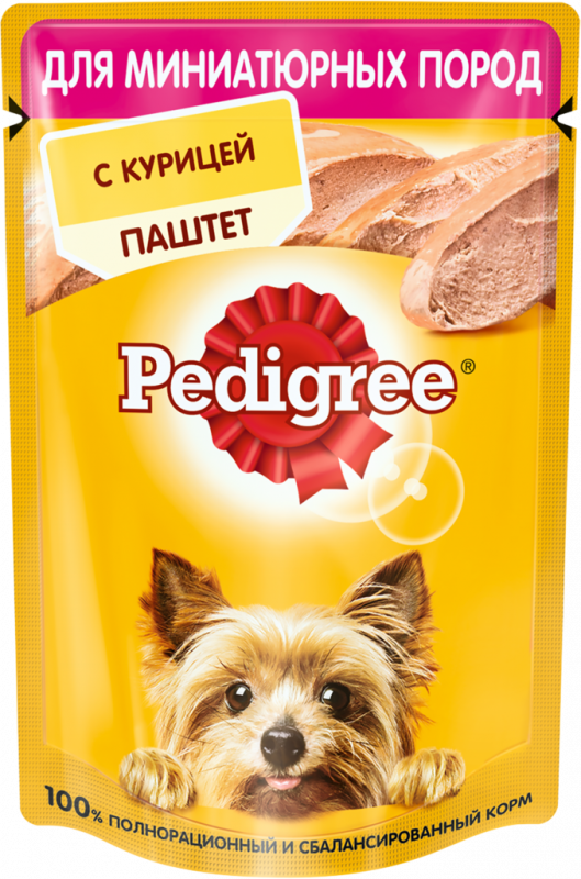 Корм консервированный для взрослых собак PEDIGREE паштет с курицей, для миниатюрных пород, 80г