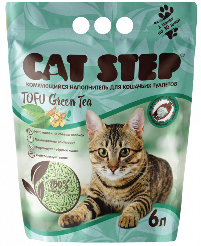 Наполнитель растительный для кошачьего туалета CAT STEP Tofu Green Tea комкующийся, 6л