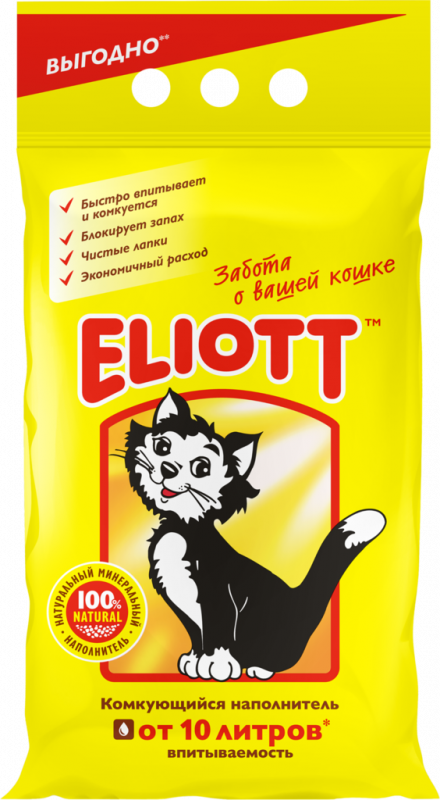 Наполнитель бентонитовый для кошачьего туалета ELIOTT комкующийся, 10л