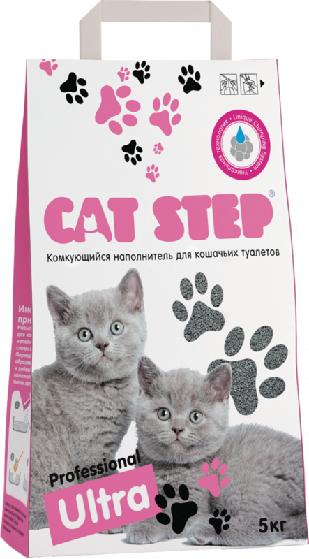 Наполнитель бентонитовый для кошачьего туалета CAT STEP Ultra комкующийся серый, 5кг