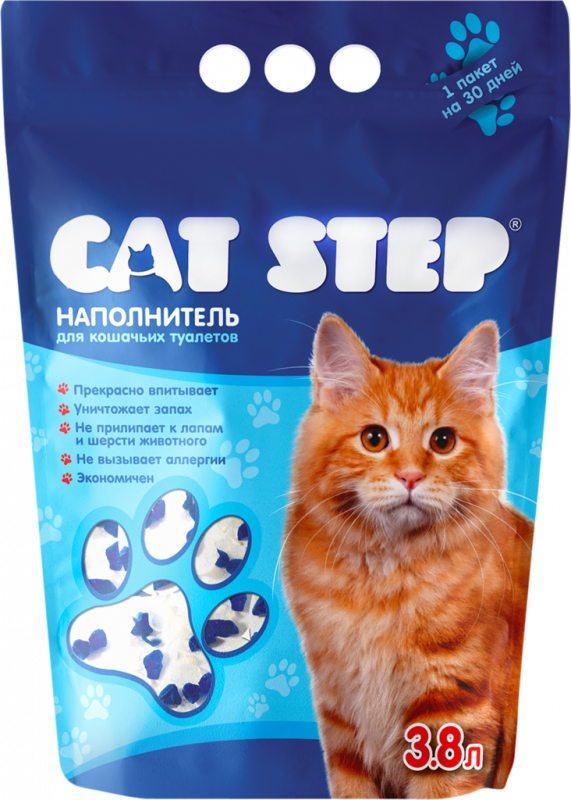 Наполнитель силикагелевый для кошачьего туалета CAT STEP, 3.8л