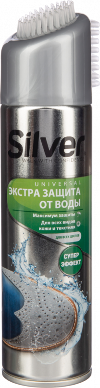 Спрей для всех видов кожи и текстиля SILVER Universal Экстра 3ащита от воды, 250мл Спрей для всех видов кожи и текстиля SILVER Universal Экстра 3ащита от воды, 250мл