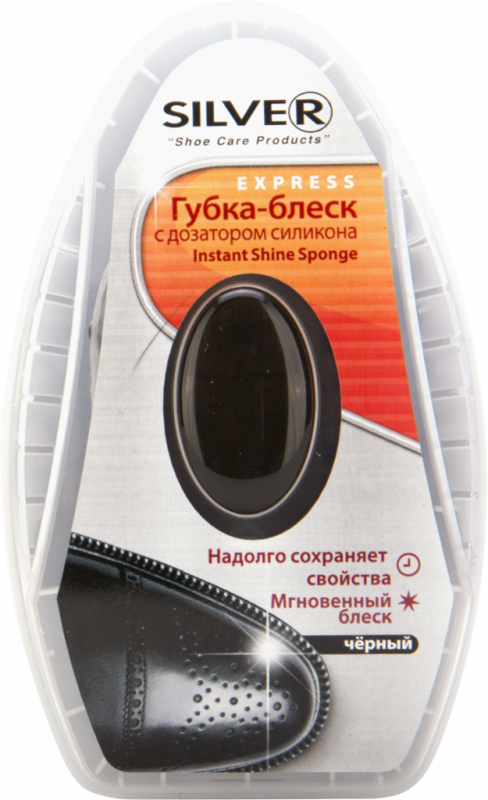 Губка-блеск для обуви SILVER с дозатором силикона антистатик, черный, 6мл Губка-блеск для обуви SILVER с дозатором силикона антистатик, черный, 6мл