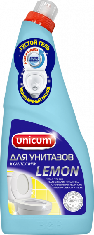 Гель для чистки унитазов UNICUM Лимон, 750мл Гель для чистки унитазов UNICUM Лимон, 750мл