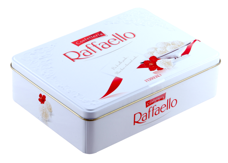 Raffaello в жестяной коробке 300 грамм. Конфеты Raffaello, с цельным миндальным орехом, в кокосовой обсыпке, 300 г. Конфеты Раффаэлло ж/б 300г. Рафаэлло в железной коробке 300 гр.