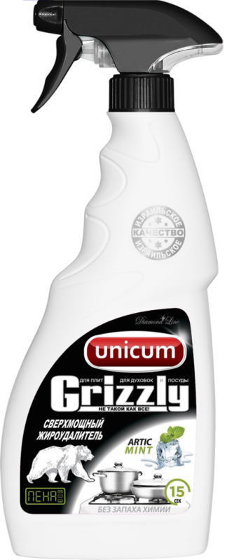 Спрей для плит, духовок и посуды UNICUM Grizzly Жироудалитель, 500мл