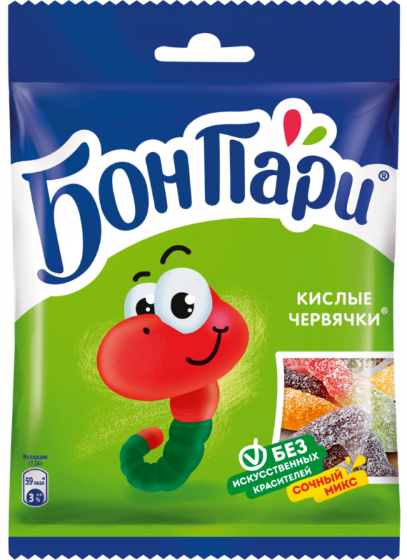 Мармелад жевательный БОН ПАРИ Кислые червячки, 75г Мармелад жевательный БОН ПАРИ Кислые червячки, 75г