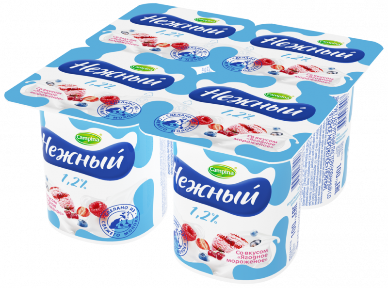 Продукт йогуртный CAMPINA Нежный Ягодное мороженое 1,2%, без змж, 4x100г