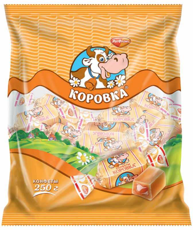 Конфеты РОТ ФРОНТ Коровка неглазированные молочные, 250г Конфеты РОТ ФРОНТ Коровка неглазированные молочные, 250г