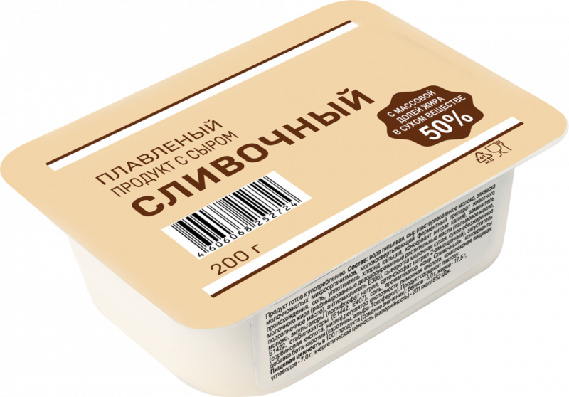 Продукт плавленый Сливочный с сыром 50%, с змж, 200г